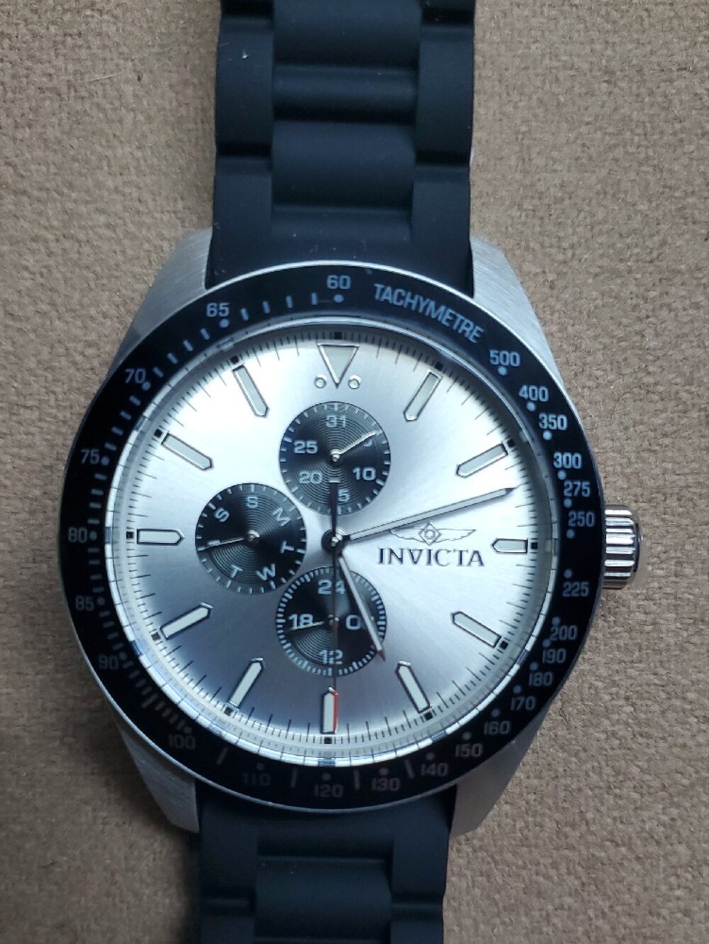 Invicta Silver Dial Chronograph Watch with Black Accents